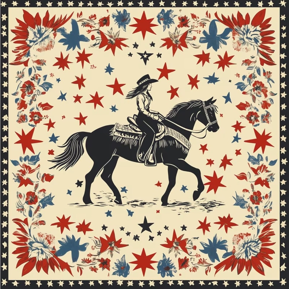 Western Cowgirl Themed Red and Blue Scarf Western Desert 🌵 Print